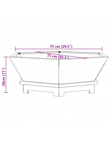 Focolare Esagonale 75x75x28 cm Acciaio Invecchiato