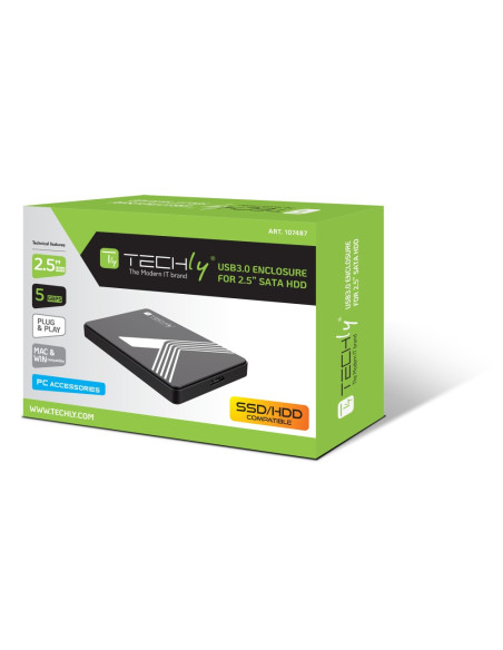 Techly Box Esterno USB3.0 per HDD/SSD SATA 2,5" Nero