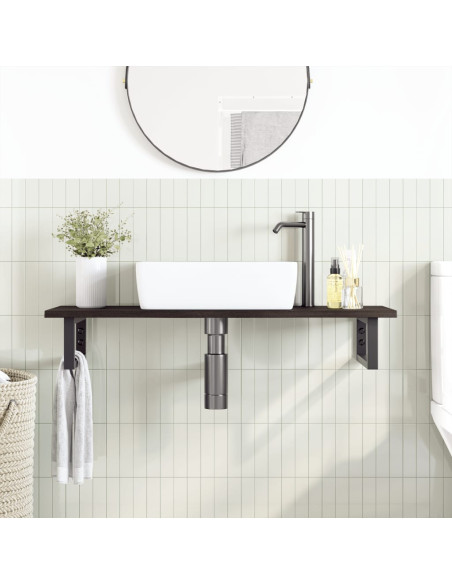 Ripiano a Parete per Lavabo in Acciaio e Massello di Rovere