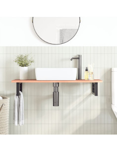 Ripiano a Parete per Lavabo in Acciaio e Massello di Rovere 2