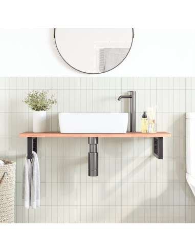 Ripiano a Parete per Lavabo in Acciaio e Massello di Rovere