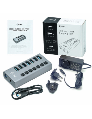 i-tec U3CHARGEHUB7 Caricabatterie per dispositivi mobili Universale Grigio AC Ricarica rapida Interno