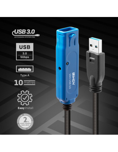 Lindy 43157 cavo USB USB 3.2 Gen 1 (3.1 Gen 1) 10 m USB A Nero