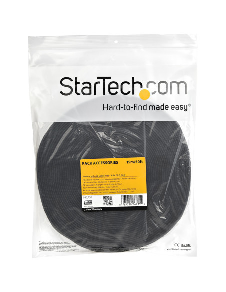 StarTech.com Rotolo di nastro a strappo da 15,2 m - Fascette riutilizzabili da tagliare su misura - Feltro adesivo autobloccante