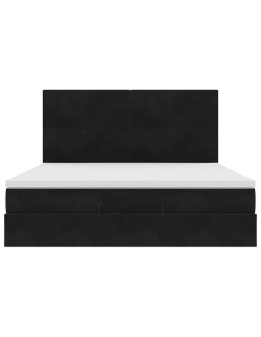 Struttura Letto Pouf con Materassi Nero 160x200 cm in Velluto