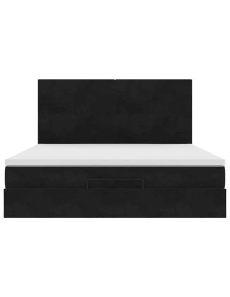 Struttura Letto Pouf con Materassi Nero 160x200 cm in Velluto