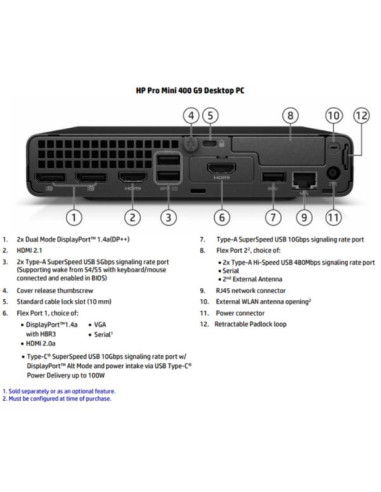 HP Pro Mini 400 G9 Desktop PC Wolf Pro Security Edition 8 GB DDR4-SDRAM 256 GB SSD Mini PC Nero