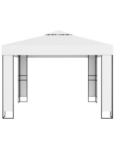 Gazebo con Tetto Doppio 3 x 3 m Bianco 2