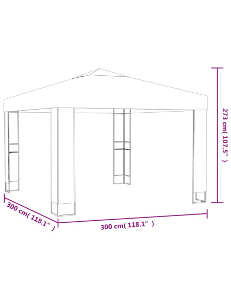 Gazebo con Tetto Doppio 3 x 3 m Bianco