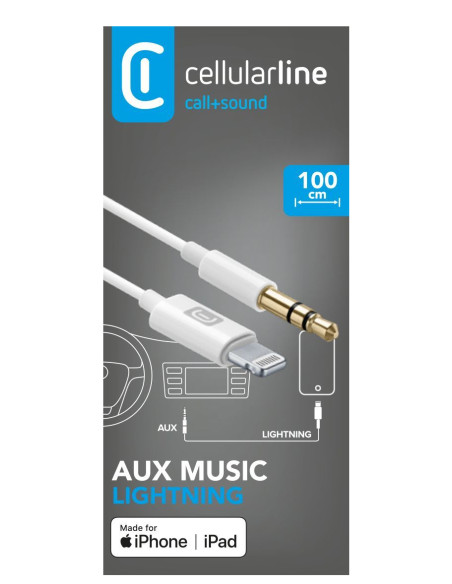 Cellularline Aux Music Cable - Lightning Cavo aux per connessione ad autoradio