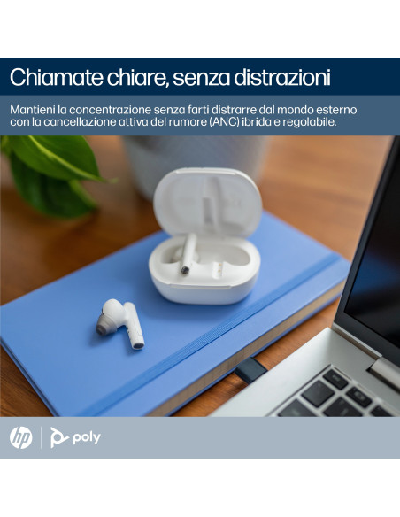 POLY Auricolari bianco sabbia Voyager Free 60+ UC + Adattatore BT700 USB-A + Custodia di ricarica touchscreen