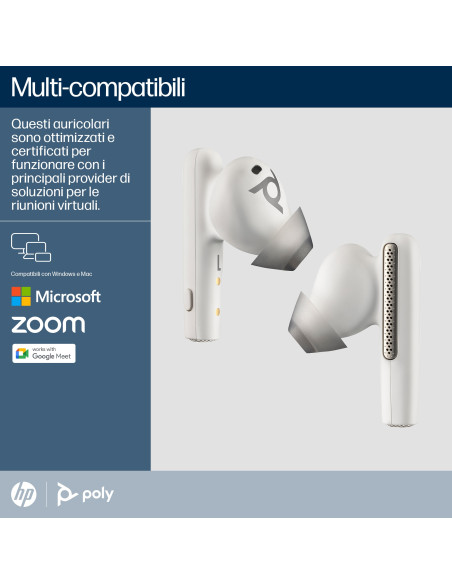 POLY Auricolari bianco sabbia Voyager Free 60+ UC + Adattatore BT700 USB-A + Custodia di ricarica touchscreen