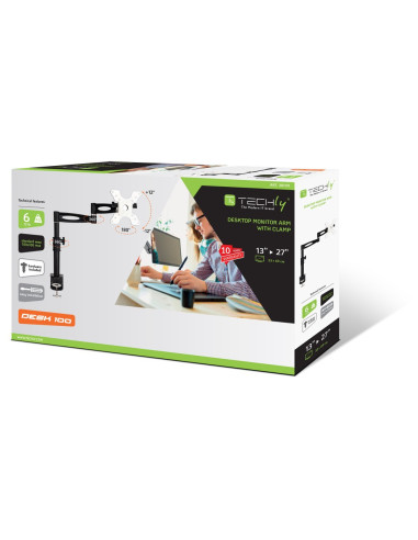 Techly Supporto da scrivania per Monitor 13-27'' braccio lungo inclinabile (ICA-LCD 502BK)