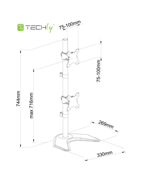 Techly Supporto da Scrivania per 2 Monitor 13-27" con base