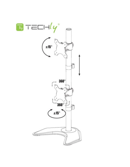 Techly Supporto da Scrivania per 2 Monitor 13-27" con base