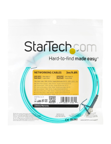 StarTech.com Cavo in fibra ottica multimodale da LC/UPC a LC/UPC OM4 da 3 m - Fibra LOMMF/VCSEL Zipcord da 50/125 µm, Reti 100G
