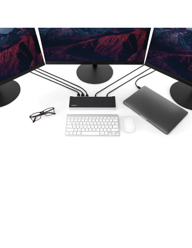 StarTech.com Docking Station USB-C per triplo monitor UHD 4K, Mac e Windows, Dock USB C a HDMI e DisplayPort, Hub a 5 porte USB