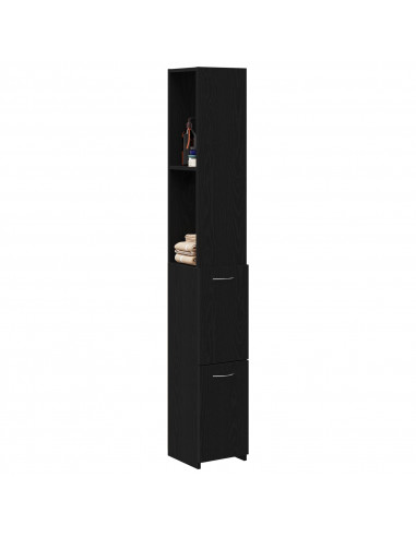 Armadio da bagno  Nero Rovere 25x25x170 cm in legno ingegnerizzato