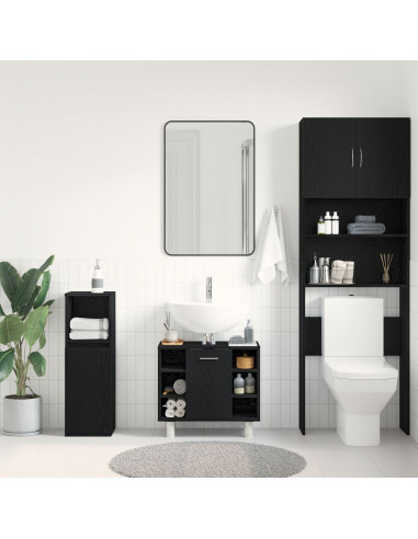 Armadio da Bagno  Nero Rovere 60x32x54 cm Legno ingegnerizzato
