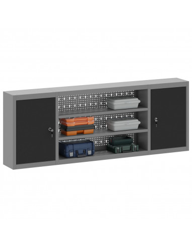 Armadio per attrezzi  da muro con pannello perforato Nero 150x20x55 cm Acciaio