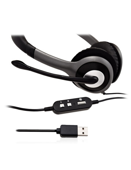 V7 HU521-2EP cuffia e auricolare Cablato A Padiglione Ufficio Nero, Argento