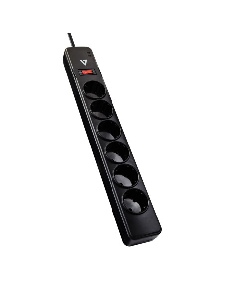 V7 Stabilizzatore di tensione a 6 prese Schuko casa/ufficio, cavo di 1,8 m, 1050 joule, nero