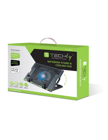 Techly Supporto per notebook fino a 17.3" con sistema di raffreddamento