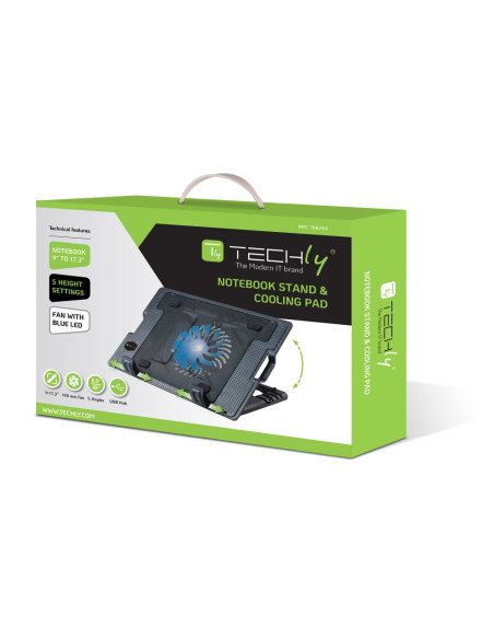 Techly Supporto per notebook fino a 17.3" con sistema di raffreddamento