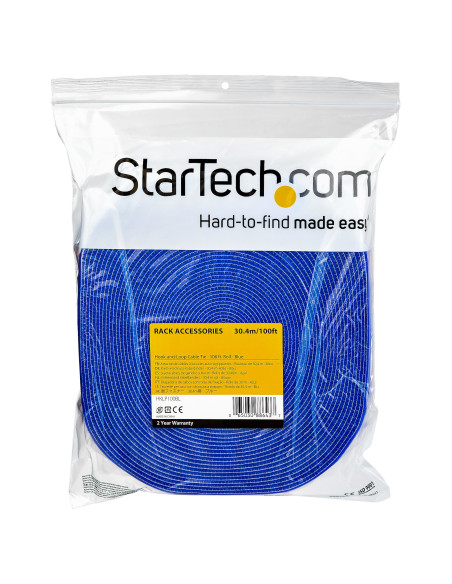 StarTech.com Rotolo di nastro a strappo da 30,5 m - Fascette riutilizzabili da tagliare su misura - Feltro adesivo autobloccante
