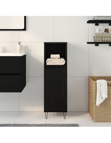 Cabinet da Bagno  Nero Rovere 30x30x100 cm Legno Ingegnerizzato