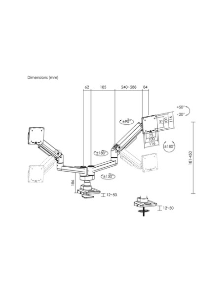 Equip Staffa di montaggio per doppio monitor da 17“-35” per uso intensivo, bianco
