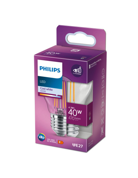 Philips Lampadina candela trasparente a filamento 40 W P45 E27
