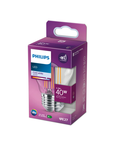 Philips Lampadina candela trasparente a filamento 40 W P45 E27