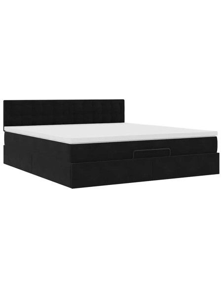 Struttura Letto Pouf con Materasso Nero 160x200 cm in Velluto