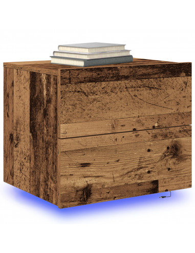 Comodino con LED Montato a Parete in Legno Antico 50x39x41 cm