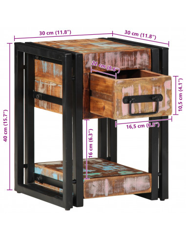 Comodino vitaXL 40x40x40 cm in legno massello recuperato