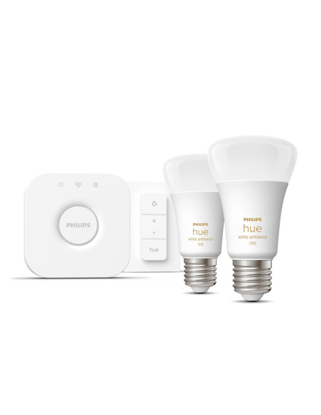 Philips Hue White ambiance Starter Kit Bridge + 2 Lampadine Smart E27 75W + Dimmer Switch
