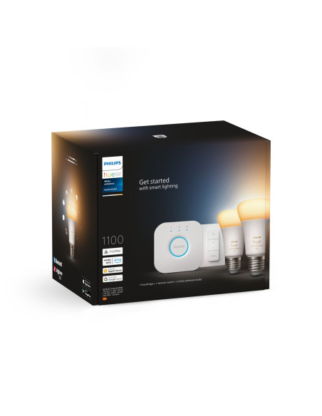 Philips Hue White ambiance Starter Kit Bridge + 2 Lampadine Smart E27 75W + Dimmer Switch