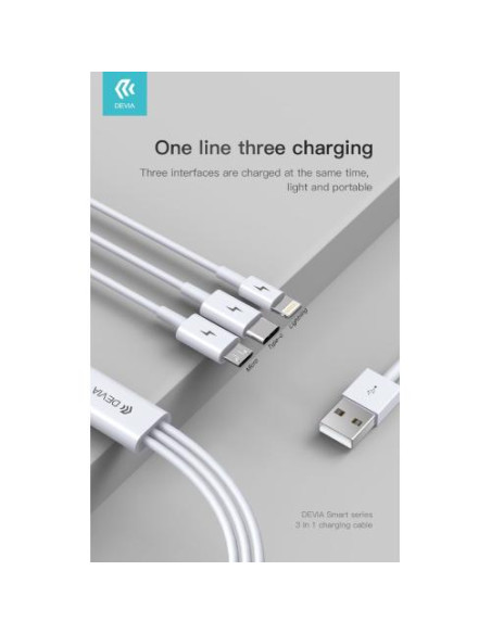 DEVIA CAVO RICARICA 3IN1 DA USB A MICRO - TIPO-C - LIGHTNING 1,2M