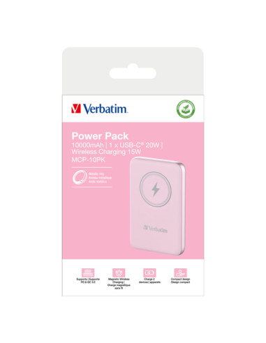 Verbatim Charge 'n' Go Polimeri di litio (LiPo) 10000 mAh Carica wireless Rosa