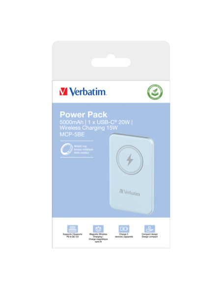 Verbatim Charge 'n' Go Polimeri di litio (LiPo) 5000 mAh Carica wireless Blu