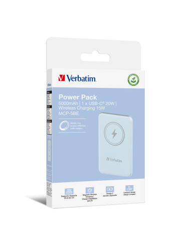 Verbatim Charge 'n' Go Polimeri di litio (LiPo) 5000 mAh Carica wireless Blu