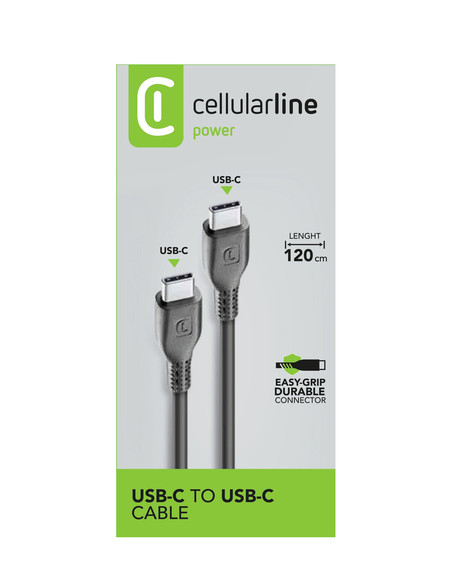Cellularline Power Cable 120cm - USB-C to USB-C Cavo USB-C to USB-C per ricarica e trasferimento dati