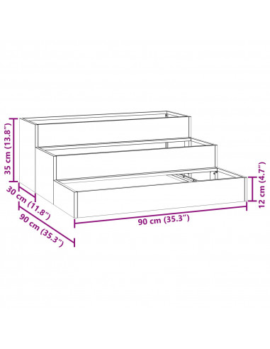 Fioriera da Giardino 3 Livelli 90x90x35 cm Acciaio Bianco