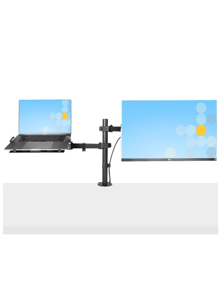 StarTech.com Braccio Monitor da Scrivania con Ripiano VESA Ventilato per Laptop (4.5kg) e Display fino a 32" (8kg), Nero, Suppor