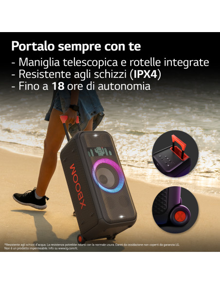 LG XBOOM XL7S, Party Speaker 250W, Woofer da 8'', Illuminazione, Karaoke, Maniglia, Black