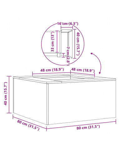 Fuoco Fossa Quadrata Nera 80x80x40 cm Acciaio