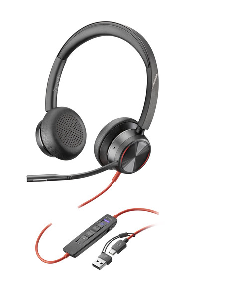 POLY Cuffie stereo Blackwire 8225 con connettore USB-C, certificate per Microsoft Teams + adattatore USB-C/A