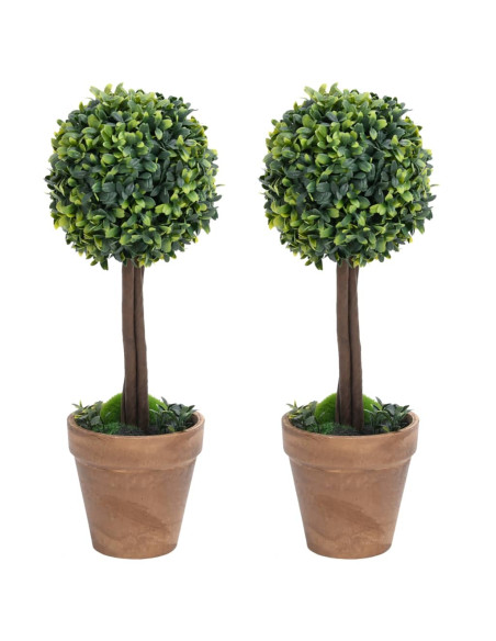 Piante di Bosso Artificiale 2 pz a Sfera con Vaso Verde 33 cm