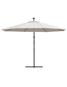 Ombrellone a Sbalzo con LED e Palo in Metallo 350 cm Sabbia 2